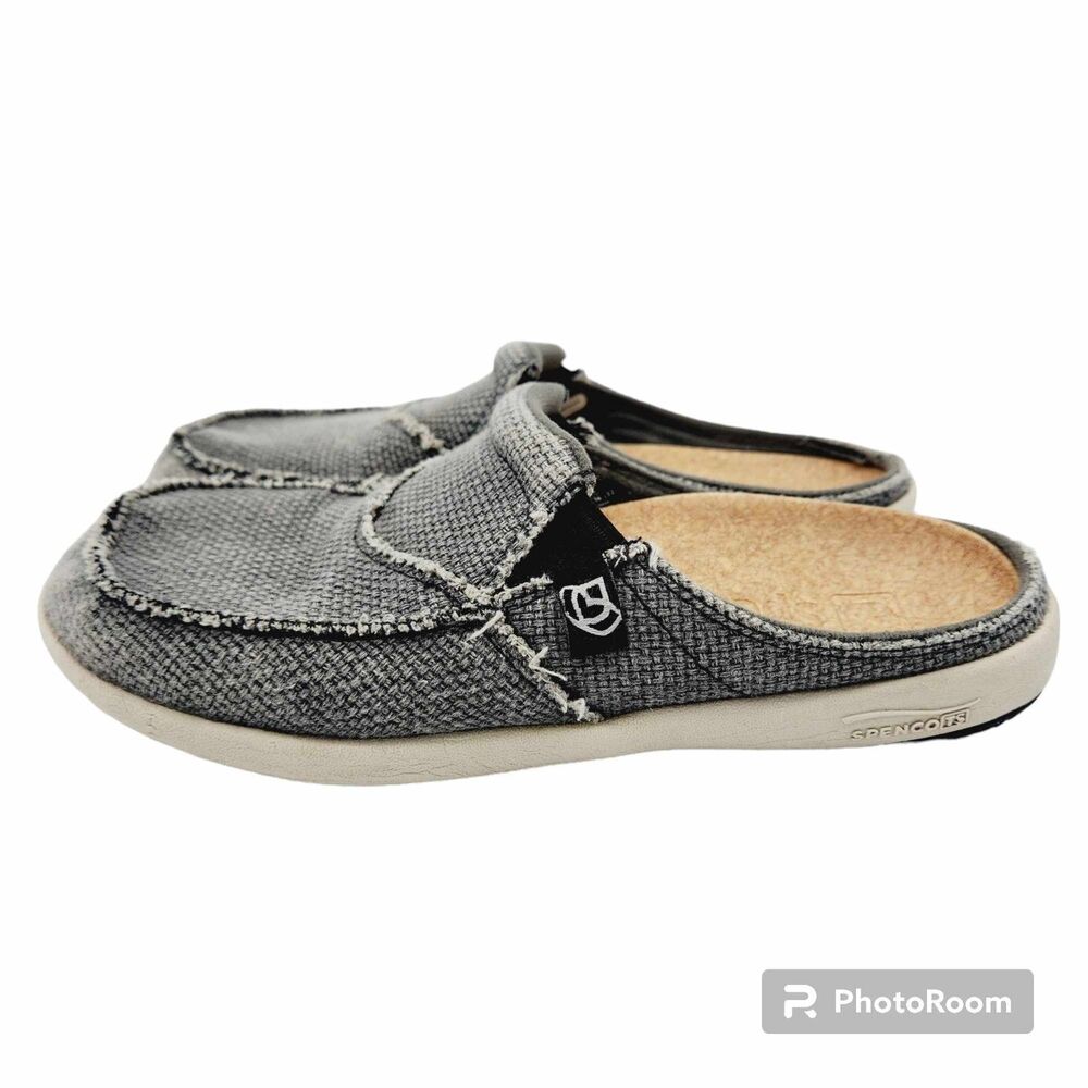 Spenco Siesta Womens 6 Slides Mules Gray Tweed Slip On Cork Casual Orthotic EUC